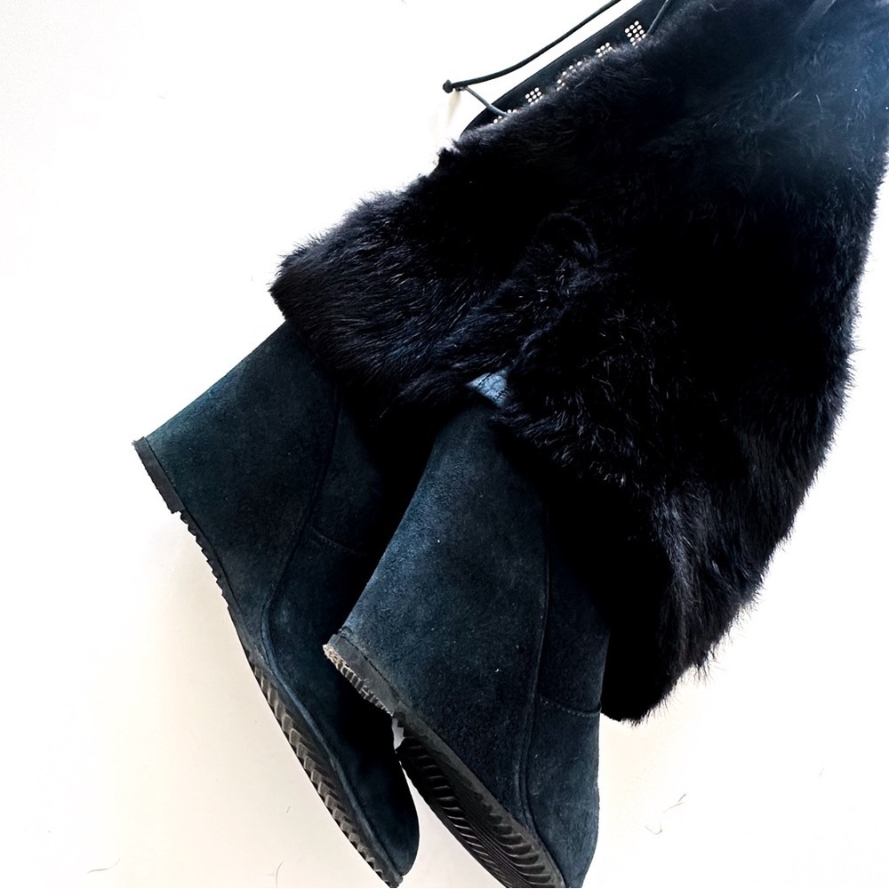 John Richmond Blue Suede Fur Wedge Boots with RICH Embellishments 39 - Picture 7 of 12